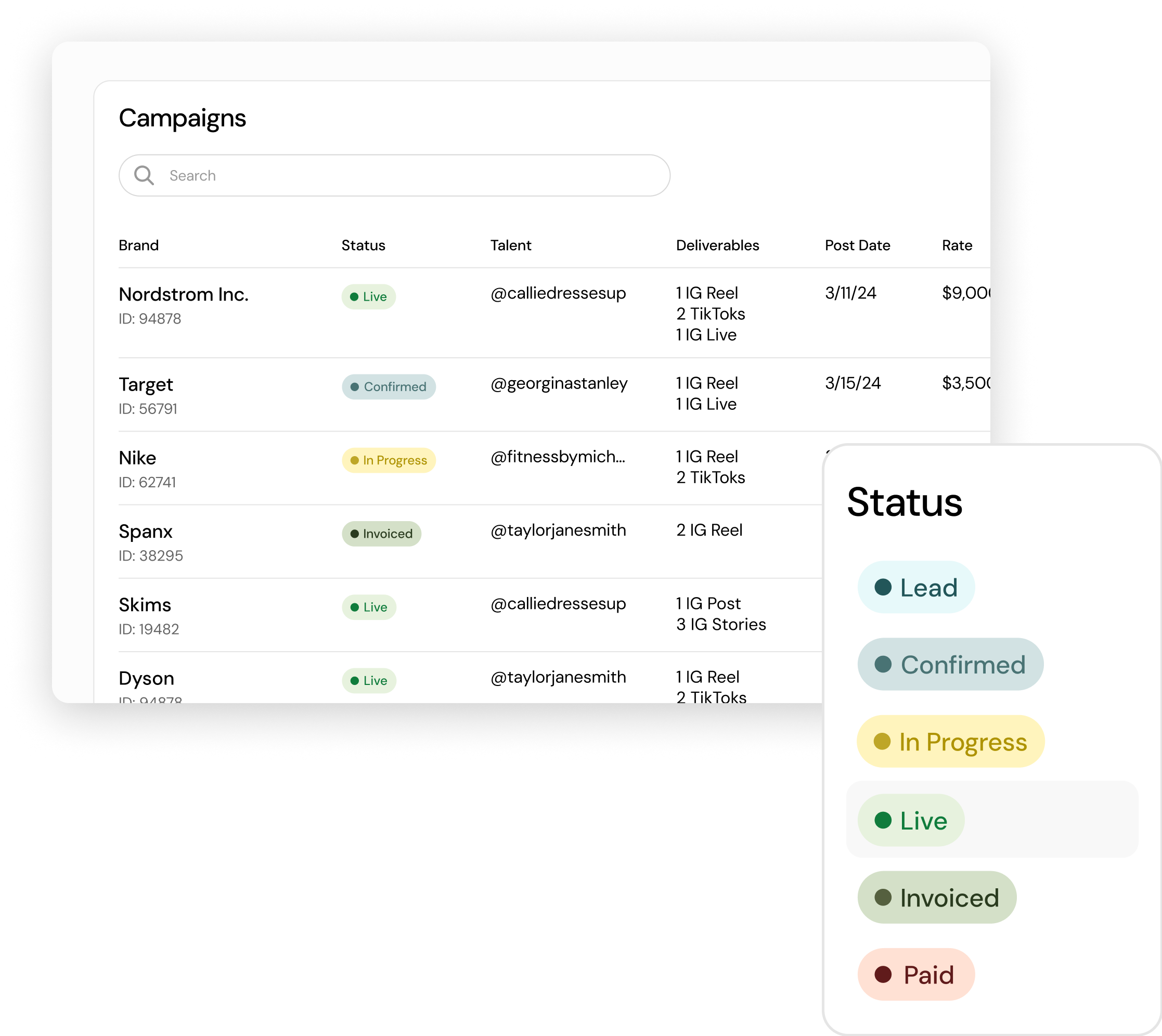 Comprehensive system for effortlessly tracking and managing brand partnerships in one view.